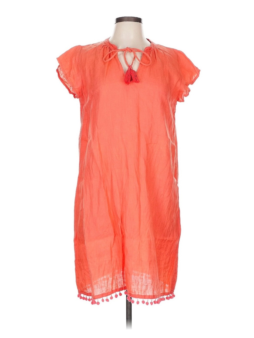 Coral Orange 100% Linen Midi Dress